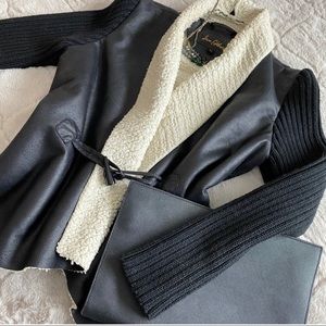 Sam Edelman Sherpa Lined Black Sweater Coat with Faux Leather NWOT
